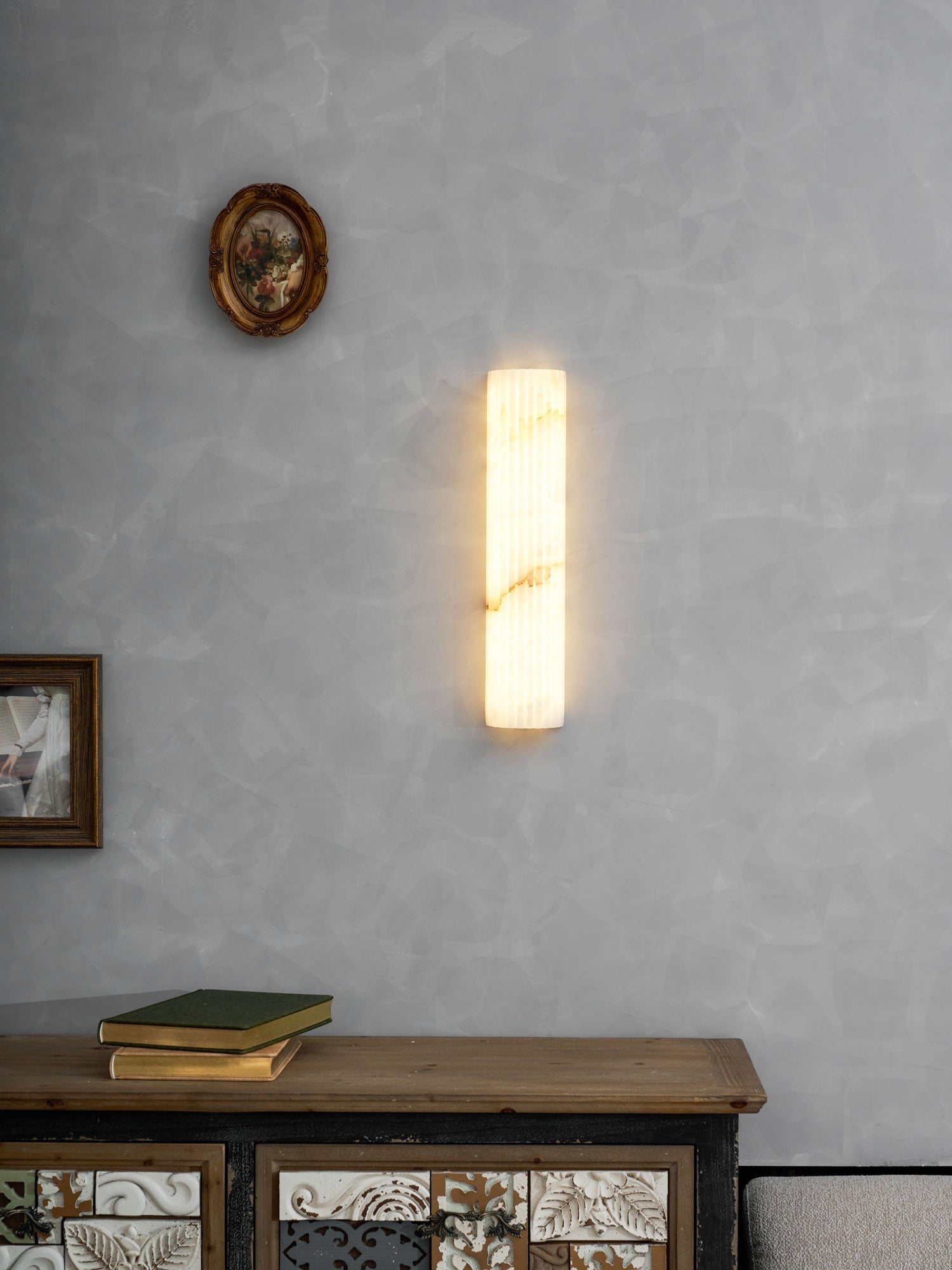 Alabaster Wall Light 11.8 in Integrated LED Indoor Ribbed Sconce Bedroom Hallway Ambient Lighting Fixture | Thomler