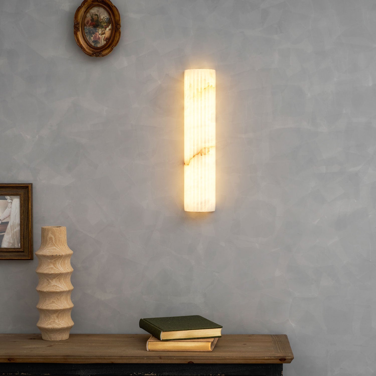 Alabaster Wall Light 11.8 in Integrated LED Indoor Ribbed Sconce Bedroom Hallway Ambient Lighting Fixture | Thomler