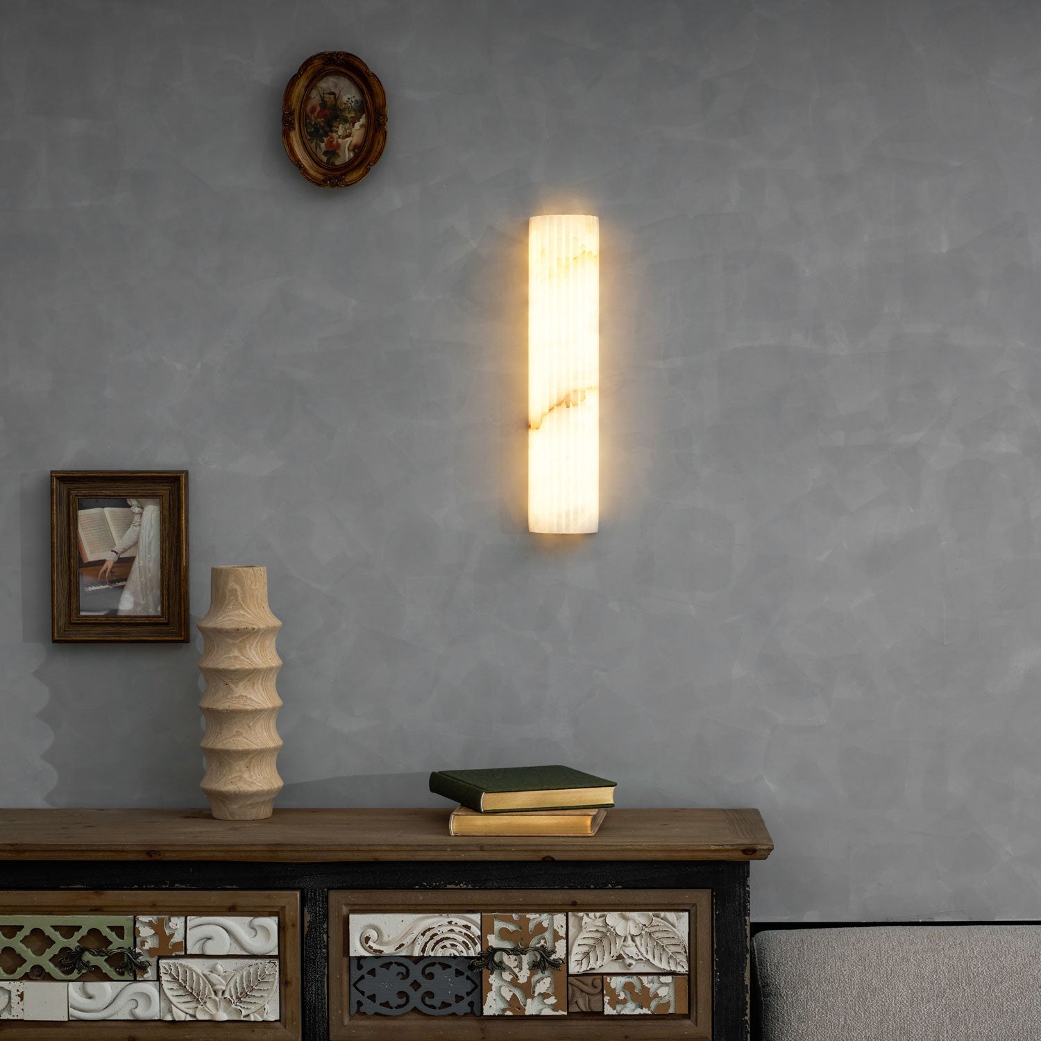 Alabaster Wall Light 11.8 in Integrated LED Indoor Ribbed Sconce Bedroom Hallway Ambient Lighting Fixture | Thomler