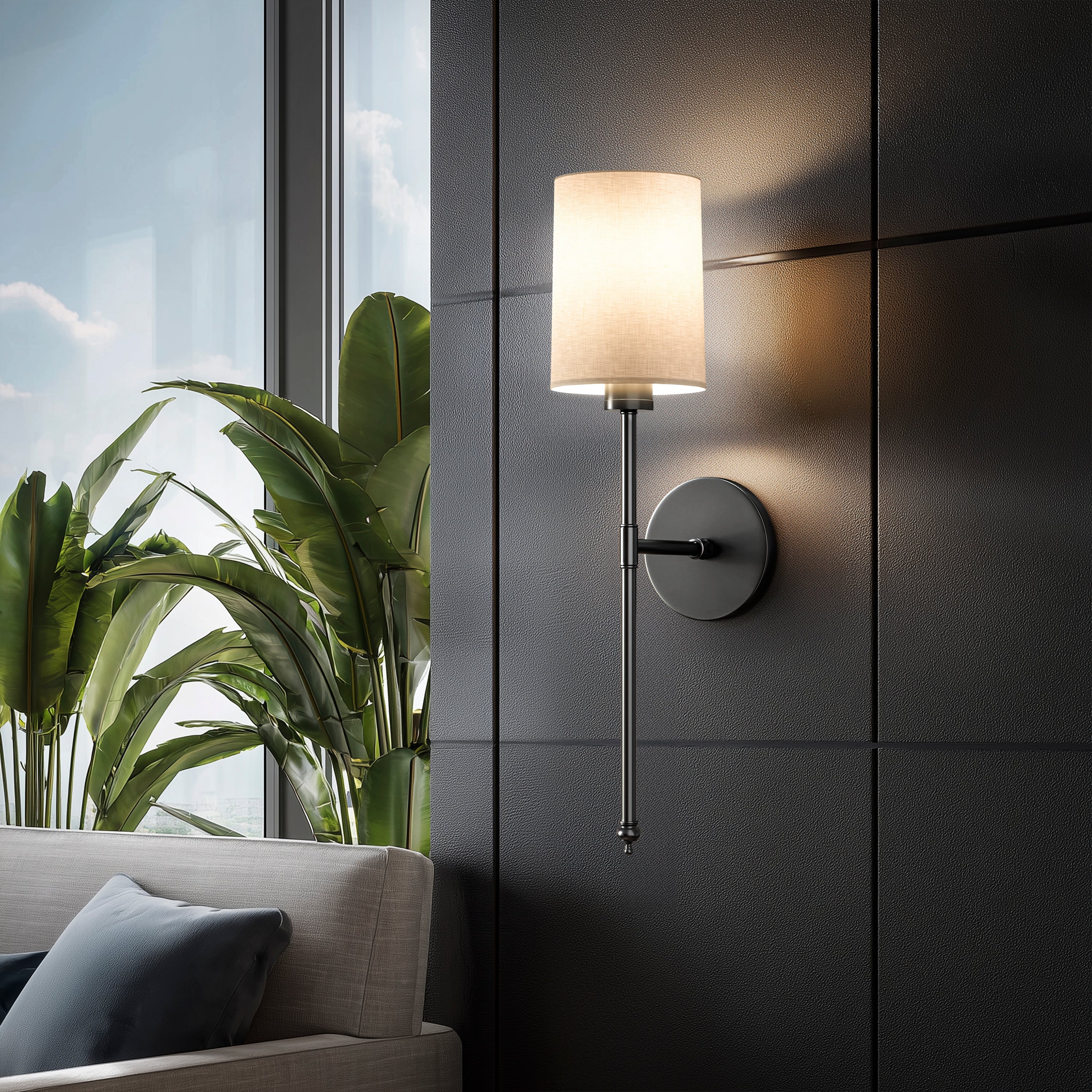 Wall Lamp Linen Cylinder Shade 51.5 cm Gold Bedroom Wireless Dimmable RGB Reading Light Set Of 2 | Thomler