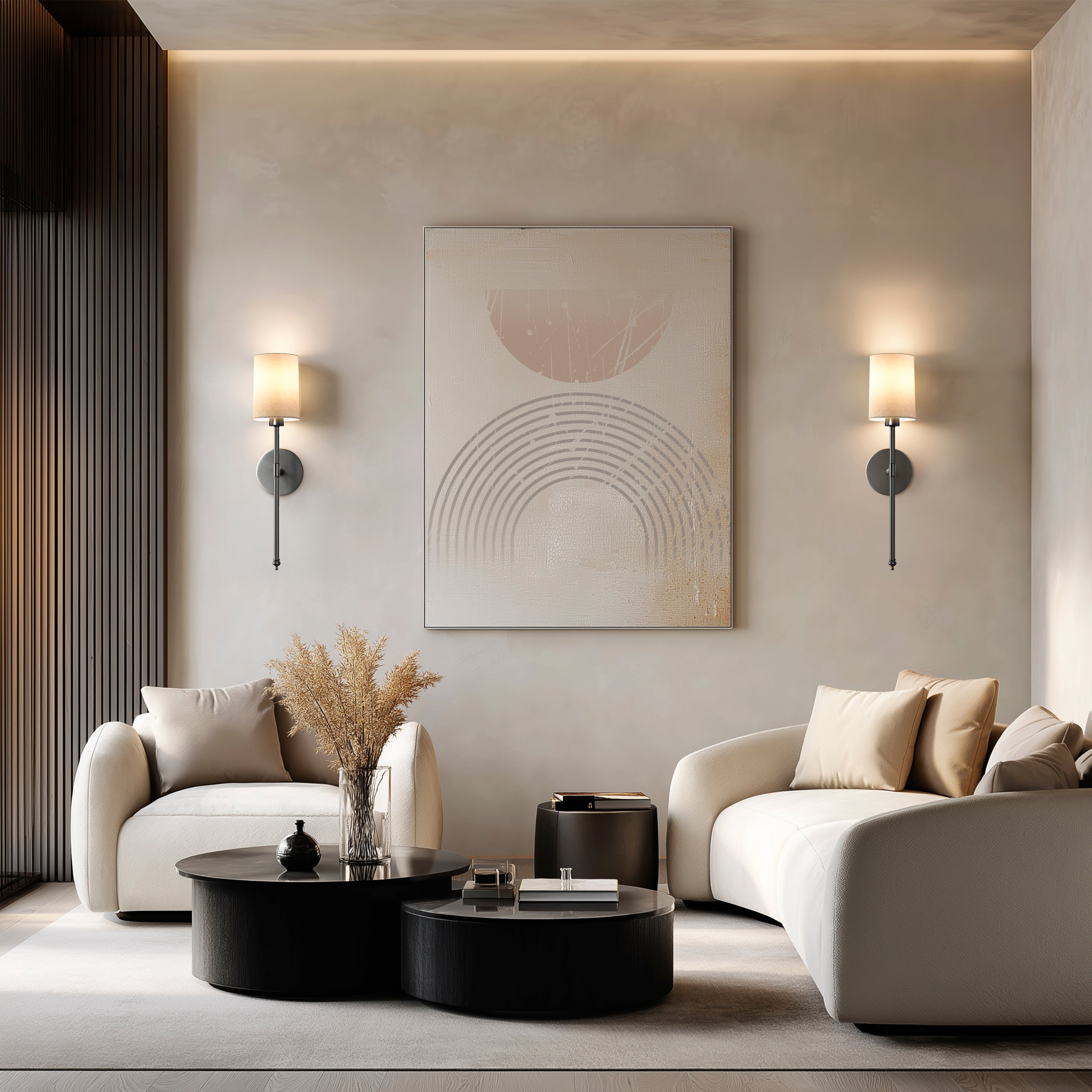 Wall Lamp Linen Cylinder Shade 51.5 cm Gold Bedroom Wireless Dimmable RGB Reading Light Set Of 2 | Thomler