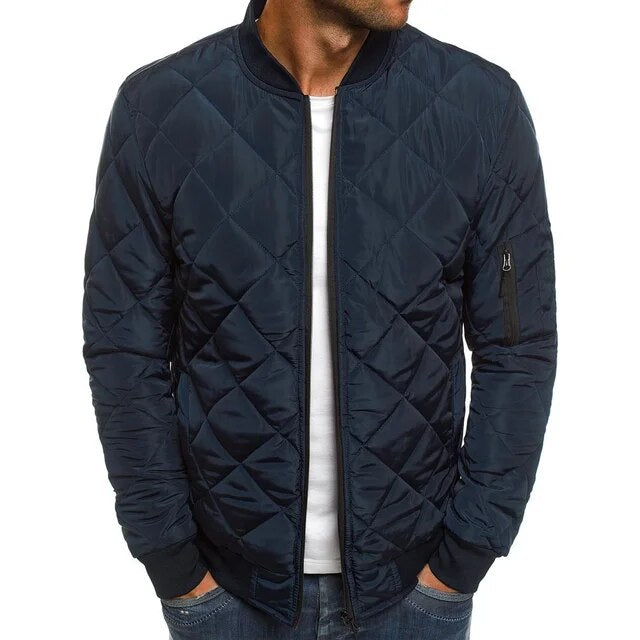 Men's Padded Bomber Jacket with Textured Diamond Stitching & Ribbed Trim for Everyday Wear, Layering & Cold Weather | Thomler