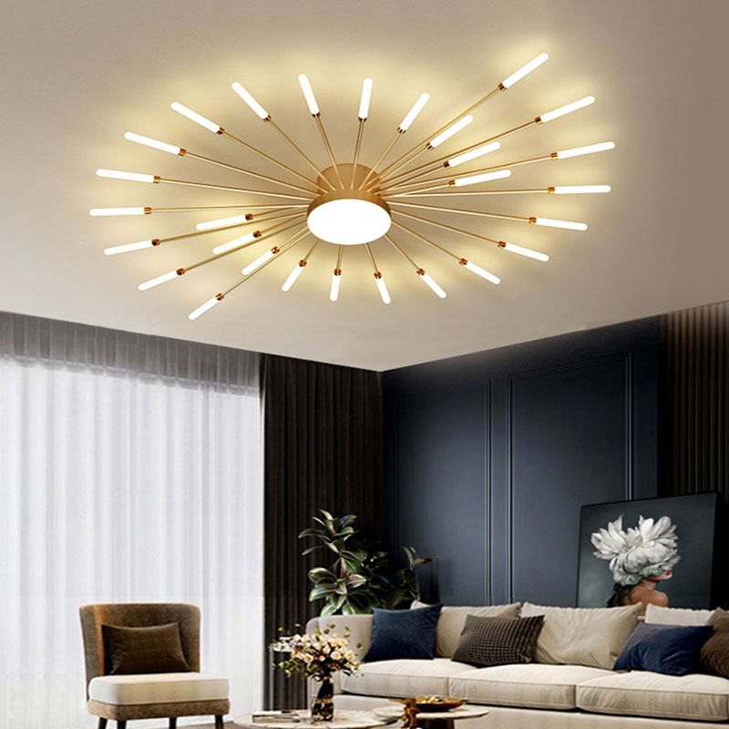 Starburst Dimmable LED Ceiling Light Flush Mount Black Gold Metal Acrylic Indoor Modern Fixture for Bedroom Living Room Dining Room | Thomler