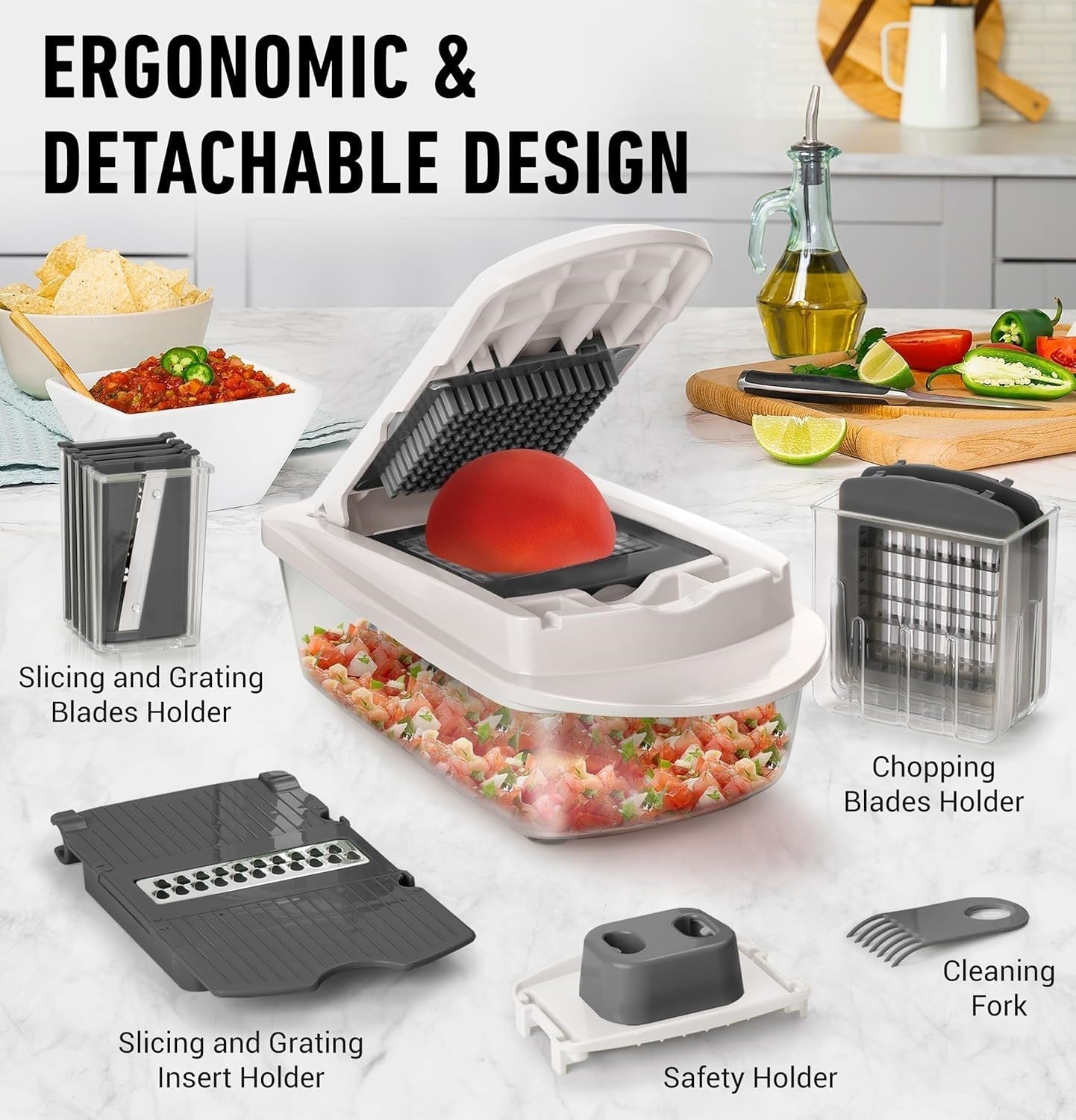 Mandoline Slicer with 8 Blades – Kitchen Prep Tool for Dicing, Julienne, and Shredding Vegetables | Thomler