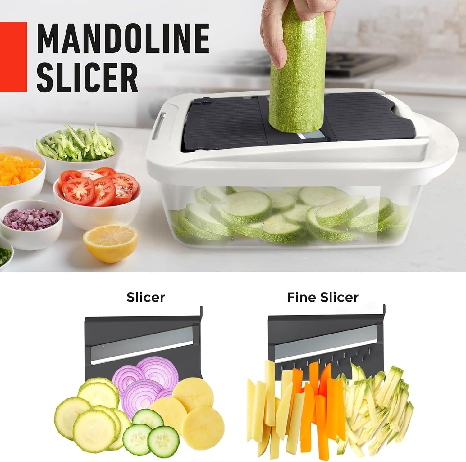 Mandoline Slicer with 8 Blades – Kitchen Prep Tool for Dicing, Julienne, and Shredding Vegetables | Thomler