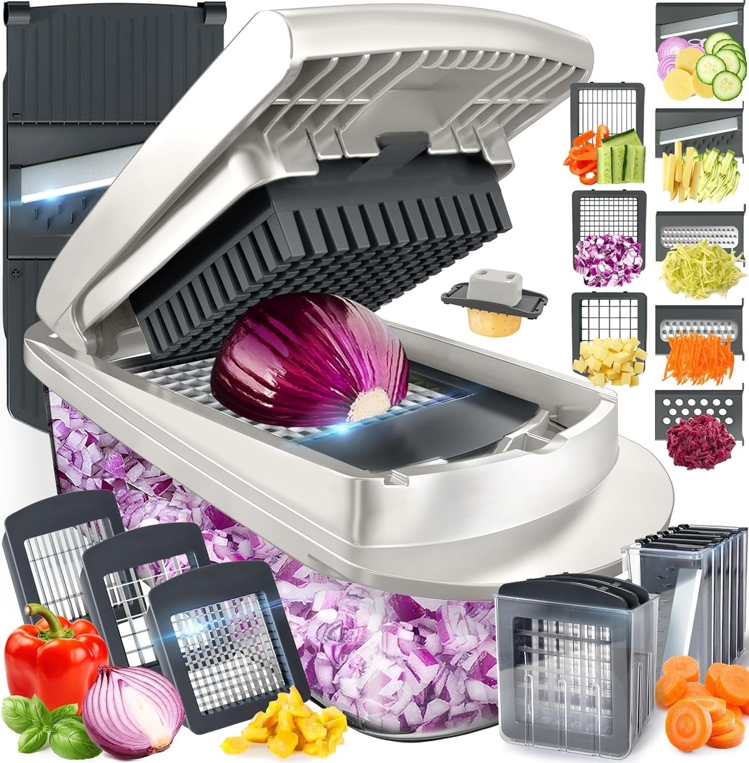 Mandoline Slicer with 8 Blades – Kitchen Prep Tool for Dicing, Julienne, and Shredding Vegetables | Thomler