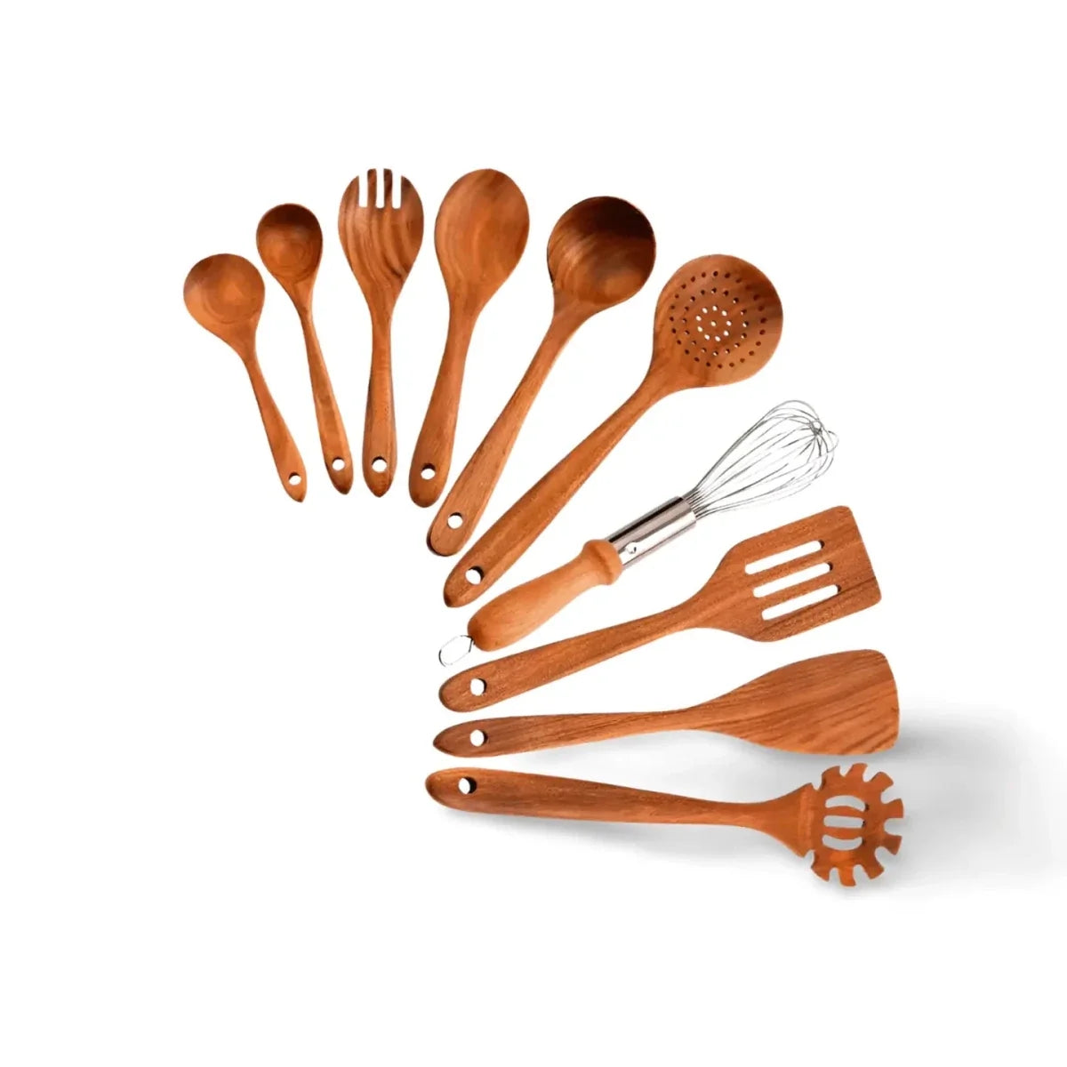 Natural Wood Cooking Utensil Set – Non-Scratch Tools for Nonstick Pans, Heat-Resistant Spatulas & Spoons, Handcrafted Kitchen Essentials | Thomler