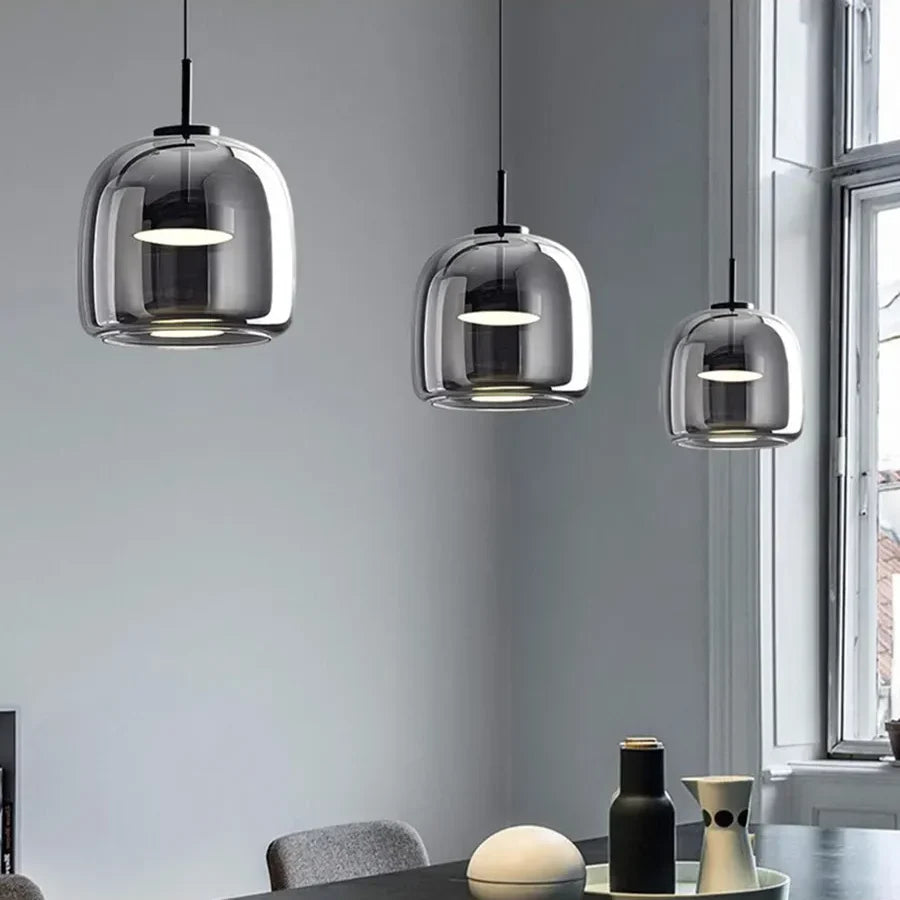 Pendant Light Glass 102.0 cm x 38.0 cm Cognac Or Smoke Grey Dining Room Kitchen Island Scandinavian Hanging Ceiling Lamp | Thomler