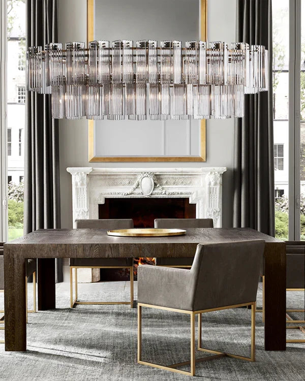 Oval Glass Panel Chandelier with Metal Frame 4-17 Lights Adjustable Height for Dining Room & Entryway | Thomler