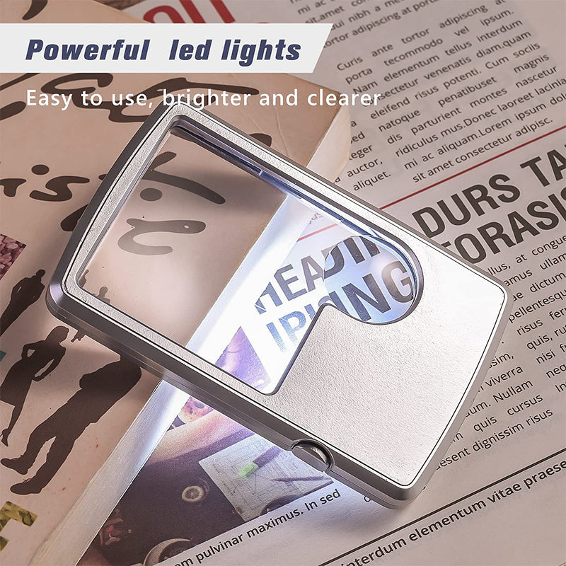Pocket LED Magnifier with Light for Reading – Dual Lens 3X & 6X Credit Card Size Travel Magnifying Glass for Seniors Books Maps Menus | Thomler