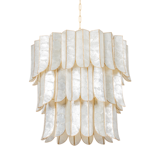 Tiered Shell Chandelier with Cascading Panels in Antique Gold 7-Light Fixture for Living & Dining Room | Thomler