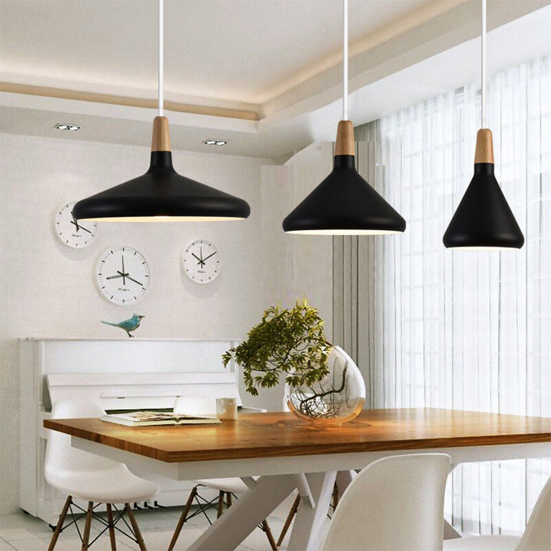 Pendant Light Aluminium Wood E27 White Dining Room Kitchen Island Scandinavian Ceiling Lighting | Thomler