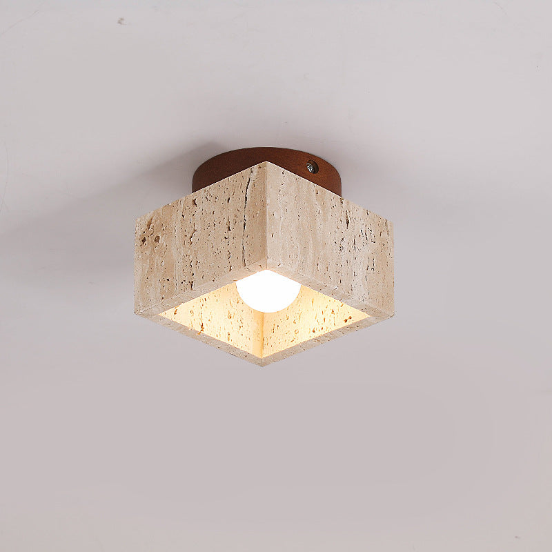 Ceiling Lamp Travertine Stone Solid Wood 25.0 cm Beige Hallway Bedroom Living Room Soft Ambient Lighting | Thomler