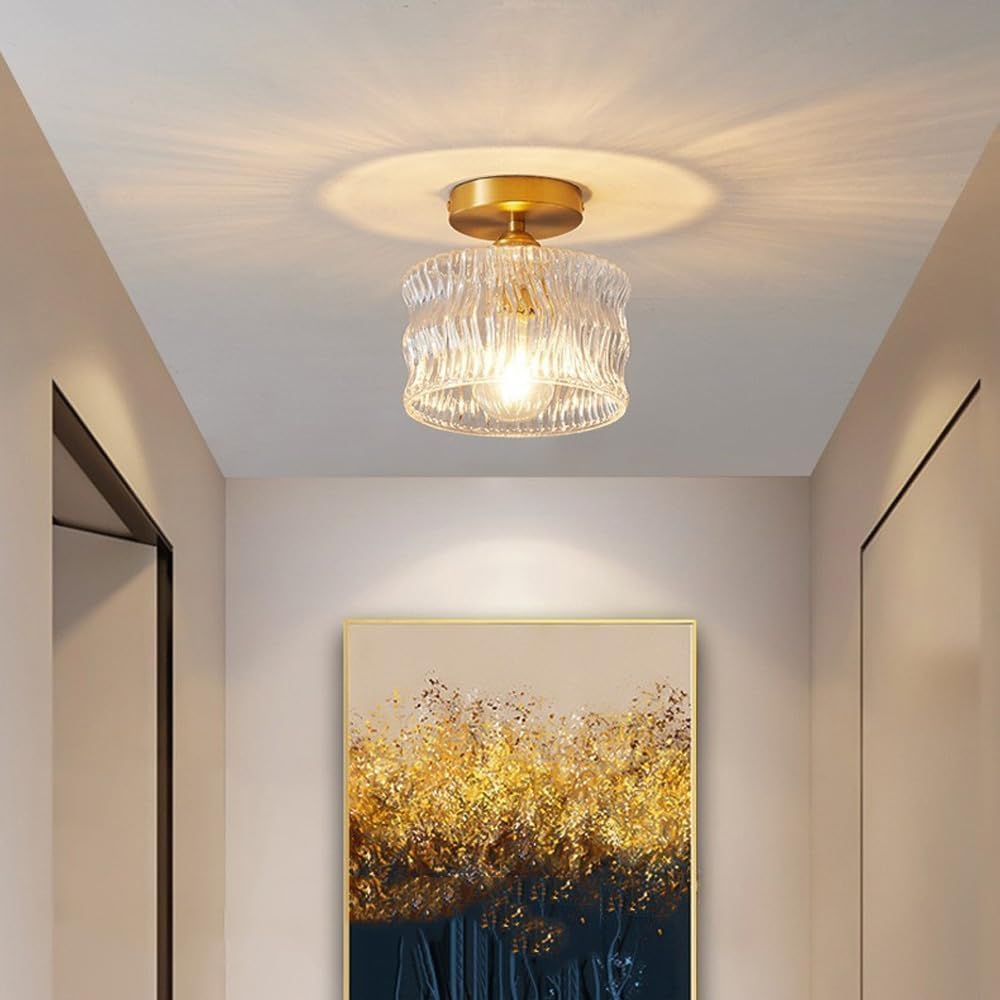 Ceiling Light Glass E27 Gold Hallway Bedroom Living Room Compact Flush Mount Fixture | Thomler