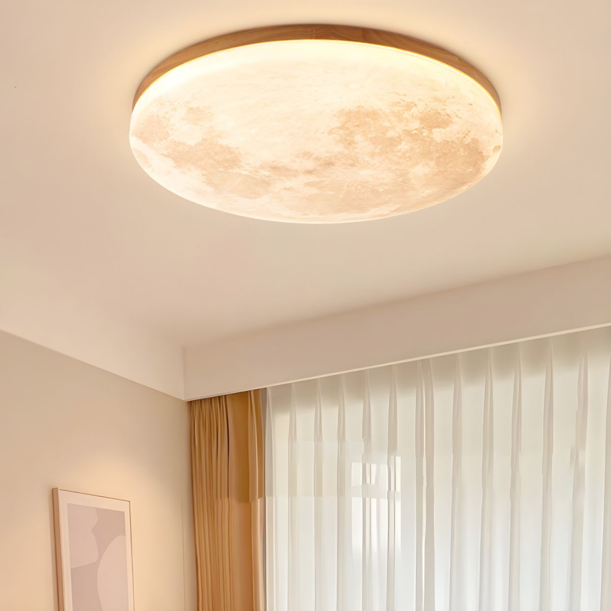 Ceiling Lamp Wood Acrylic 48.0 cm Moon Design Bedroom Living Room Flush Mount Ambient LED Light | Thomler