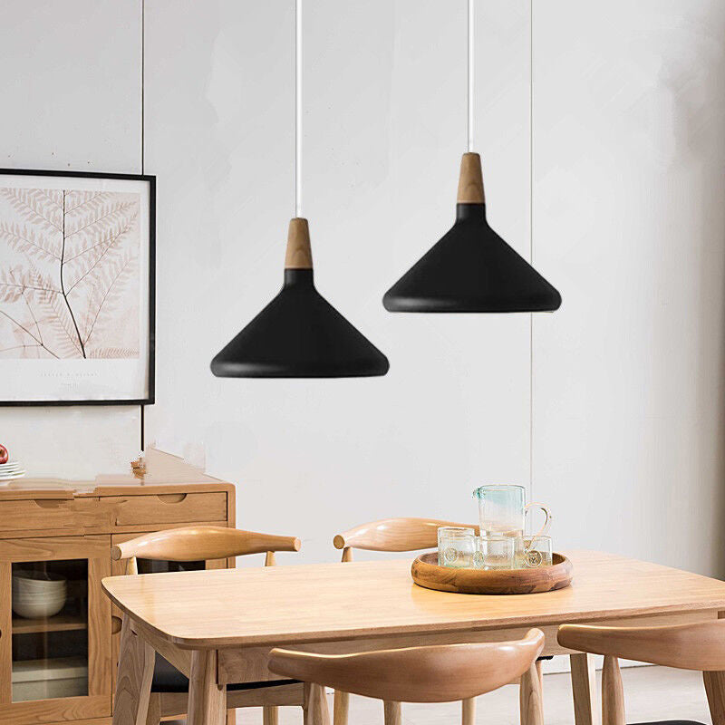 Pendant Light Aluminium Wood E27 White Dining Room Kitchen Island Scandinavian Ceiling Lighting | Thomler