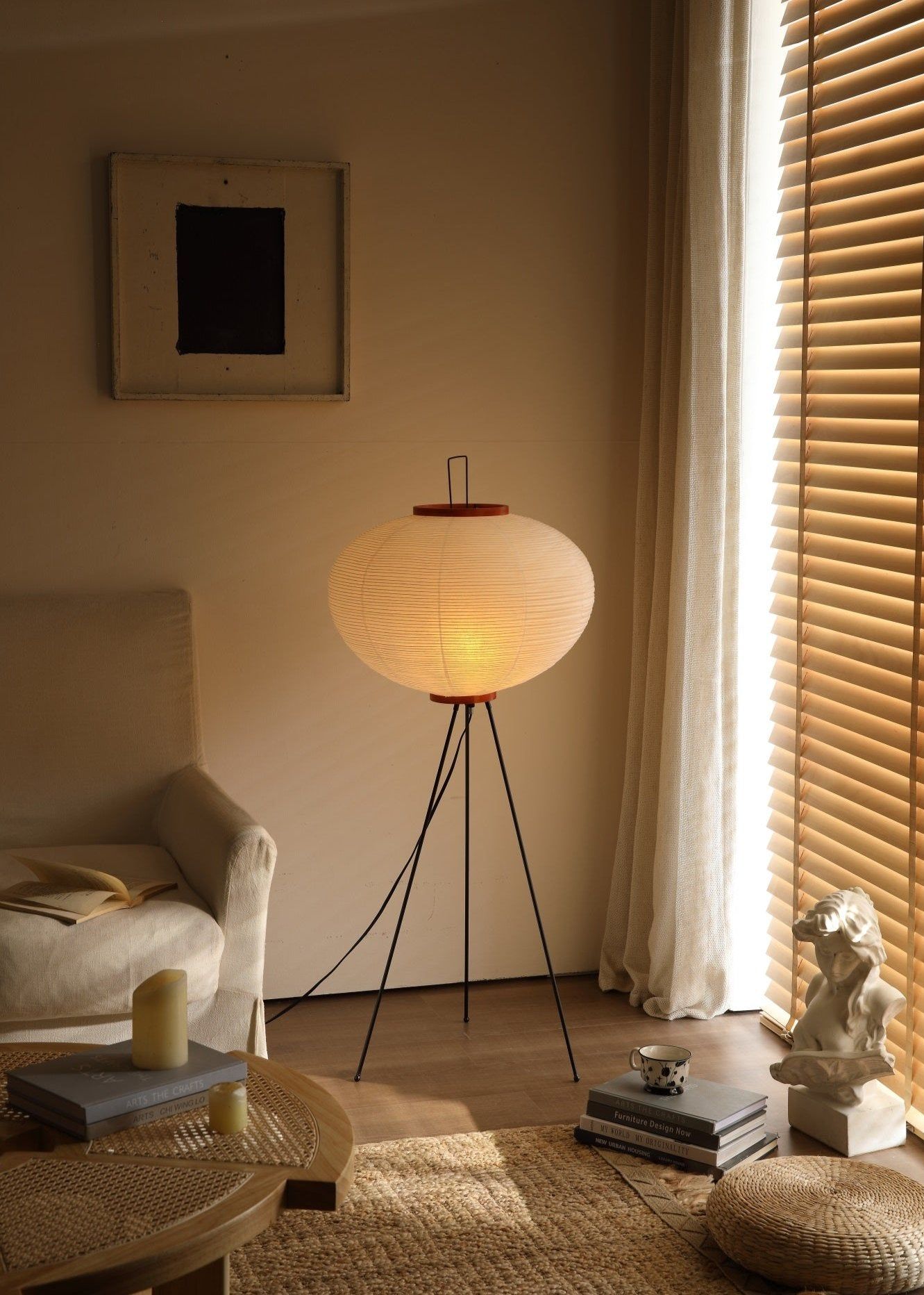 Akari Floor Lamp 47 in Mulberry Paper White Indoor Ambient Lighting Decorative Sculpture | Thomler