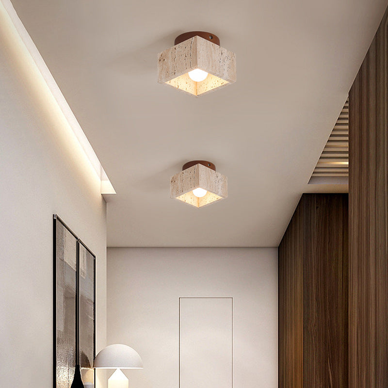 Ceiling Lamp Travertine Wood E27 Beige Hallway Bedroom Scandinavian Flush Mount Lighting | Thomler