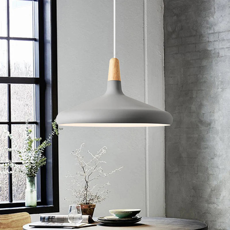 Pendant Light Aluminium Wood E27 White Dining Room Kitchen Island Scandinavian Ceiling Lighting | Thomler