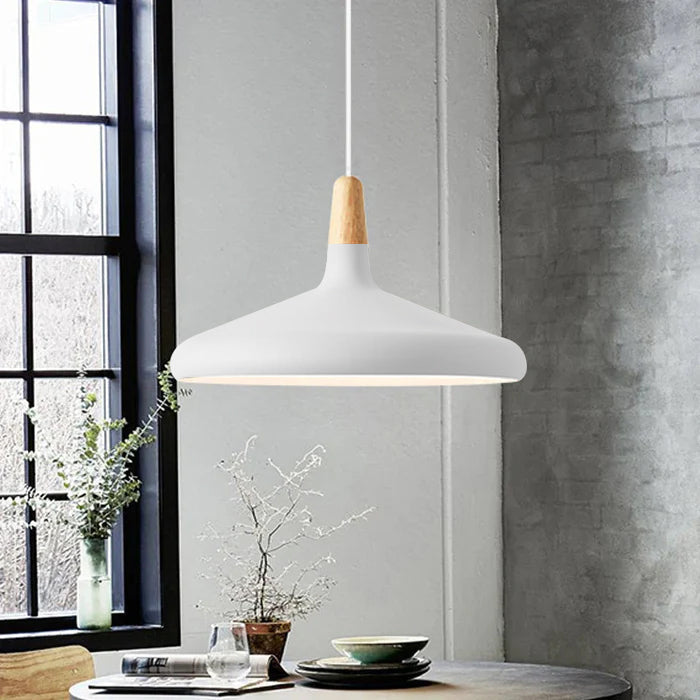 Pendant Light Aluminium Wood E27 White Dining Room Kitchen Island Scandinavian Ceiling Lighting | Thomler