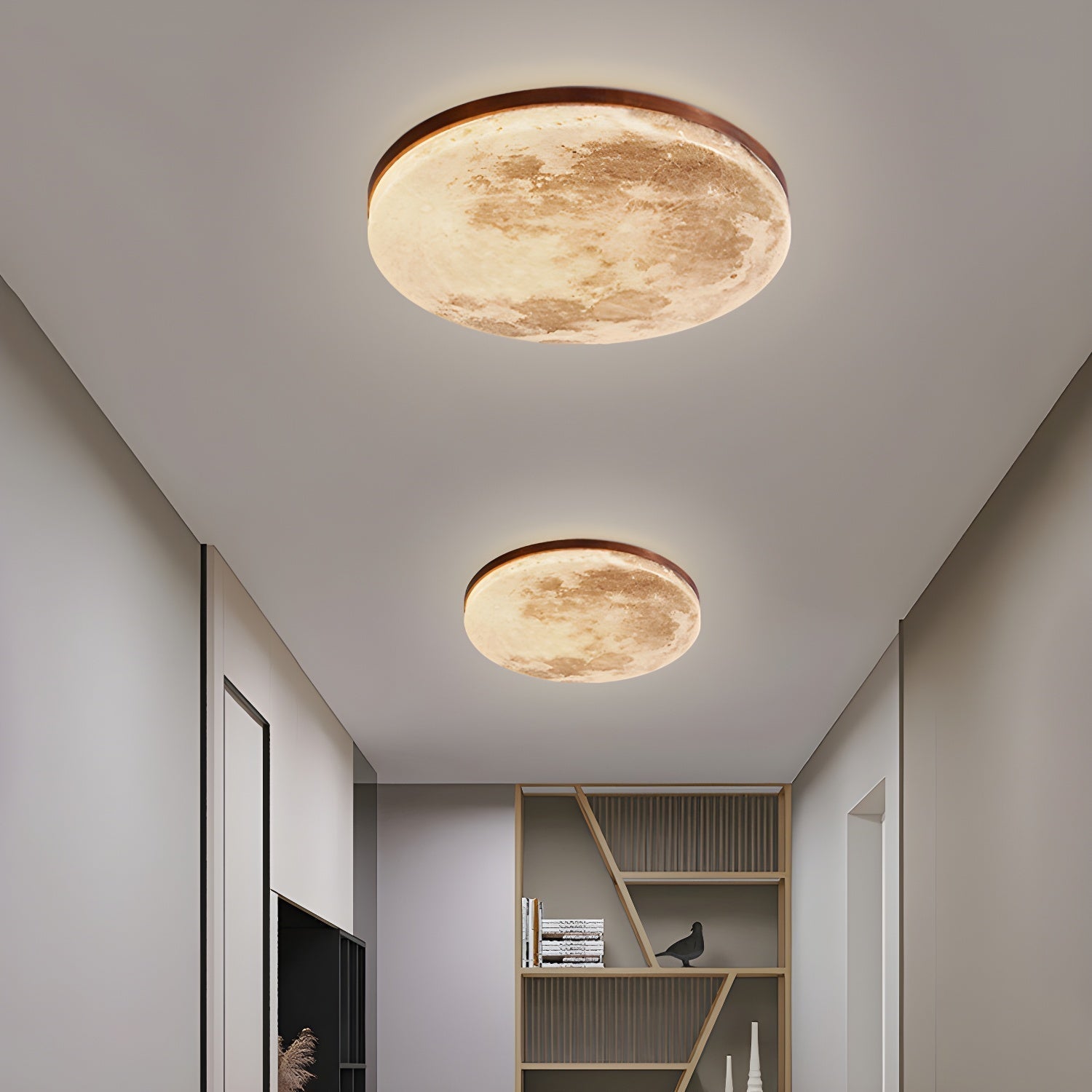 Ceiling Light Wood Acrylic 48.0 cm Moon Design Bedroom Living Room Flush Mount LED Ambient Lighting | Thomler