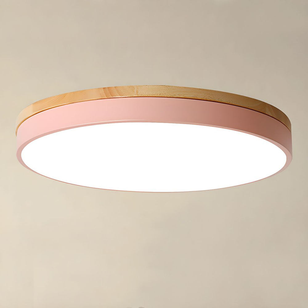 Round Wood Flush Mount LED Ceiling Light 3-Color Dimmable Scandinavian Style for Living Room Bedroom Kitchen | Thomler