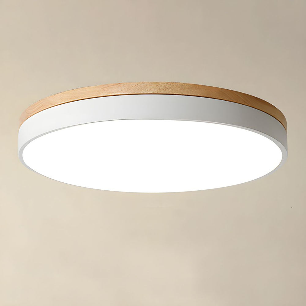 Round Wood Flush Mount LED Ceiling Light 3-Color Dimmable Scandinavian Style for Living Room Bedroom Kitchen | Thomler