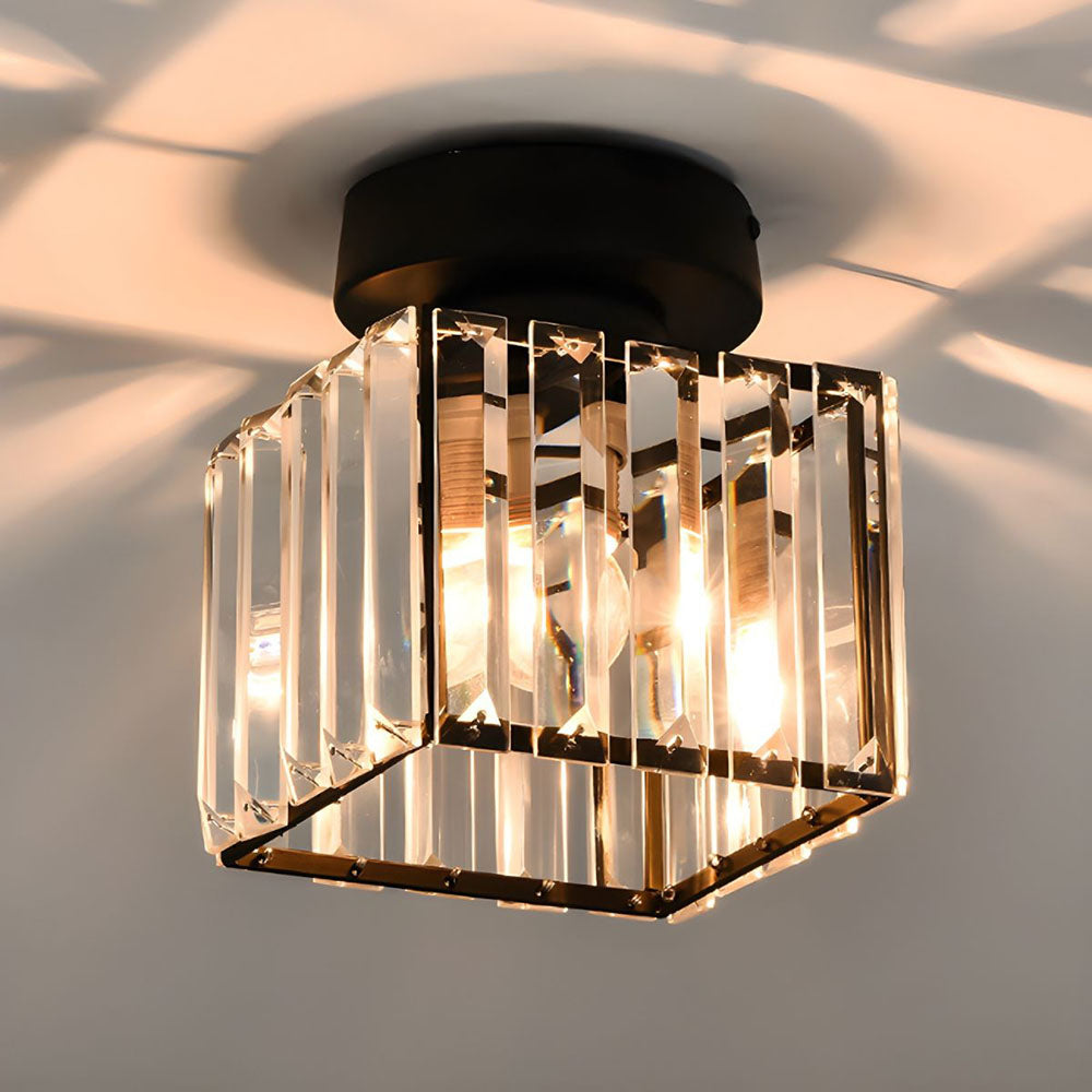 Square Brass Ceiling Light with Crystal Glass Cover – Modern Flush Mount Fixture for Bedroom, Hallway, Living Room & Home Office – E27 | Thomler