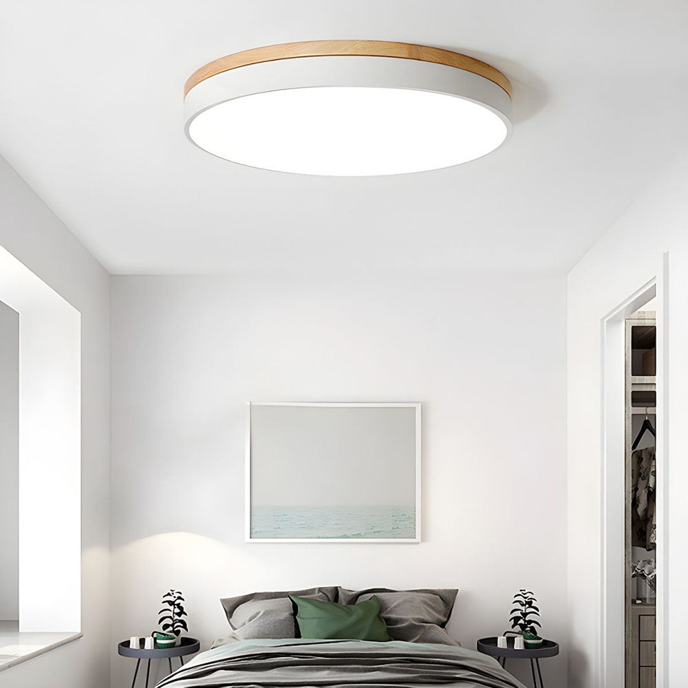 Round Wood Flush Mount LED Ceiling Light 3-Color Dimmable Scandinavian Style for Living Room Bedroom Kitchen | Thomler