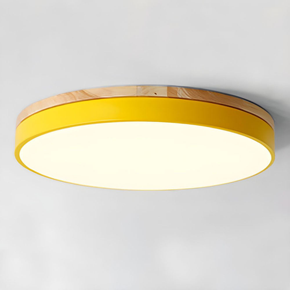 Round Wood Flush Mount LED Ceiling Light 3-Color Dimmable Scandinavian Style for Living Room Bedroom Kitchen | Thomler