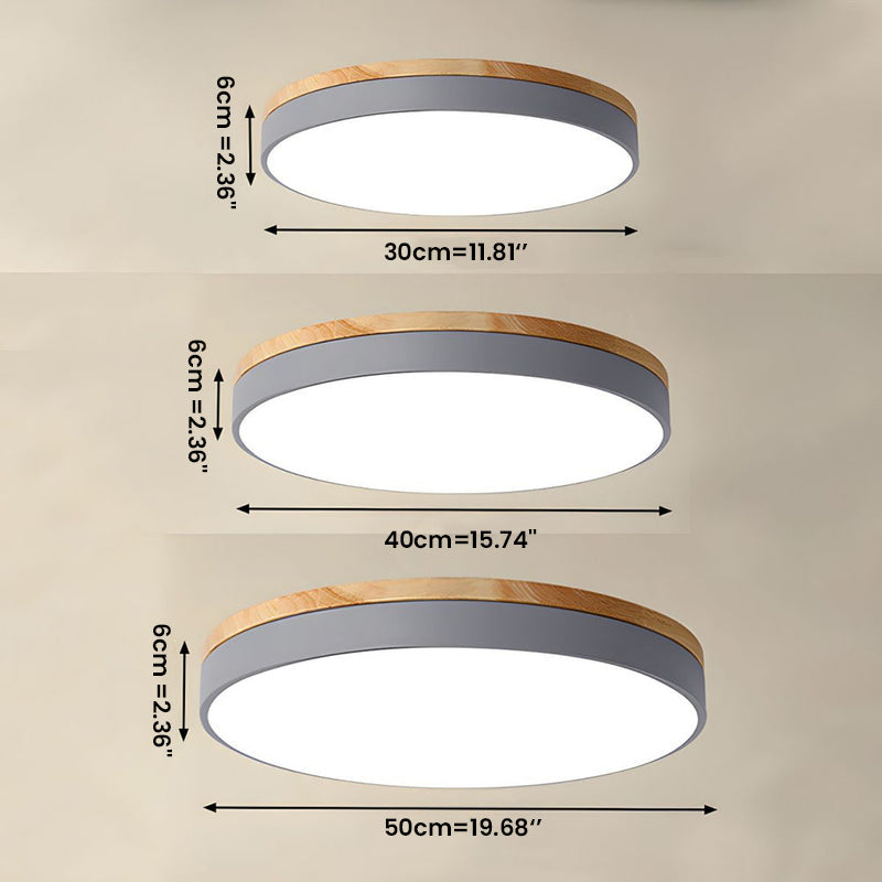 Round Wood Flush Mount LED Ceiling Light 3-Color Dimmable Scandinavian Style for Living Room Bedroom Kitchen | Thomler
