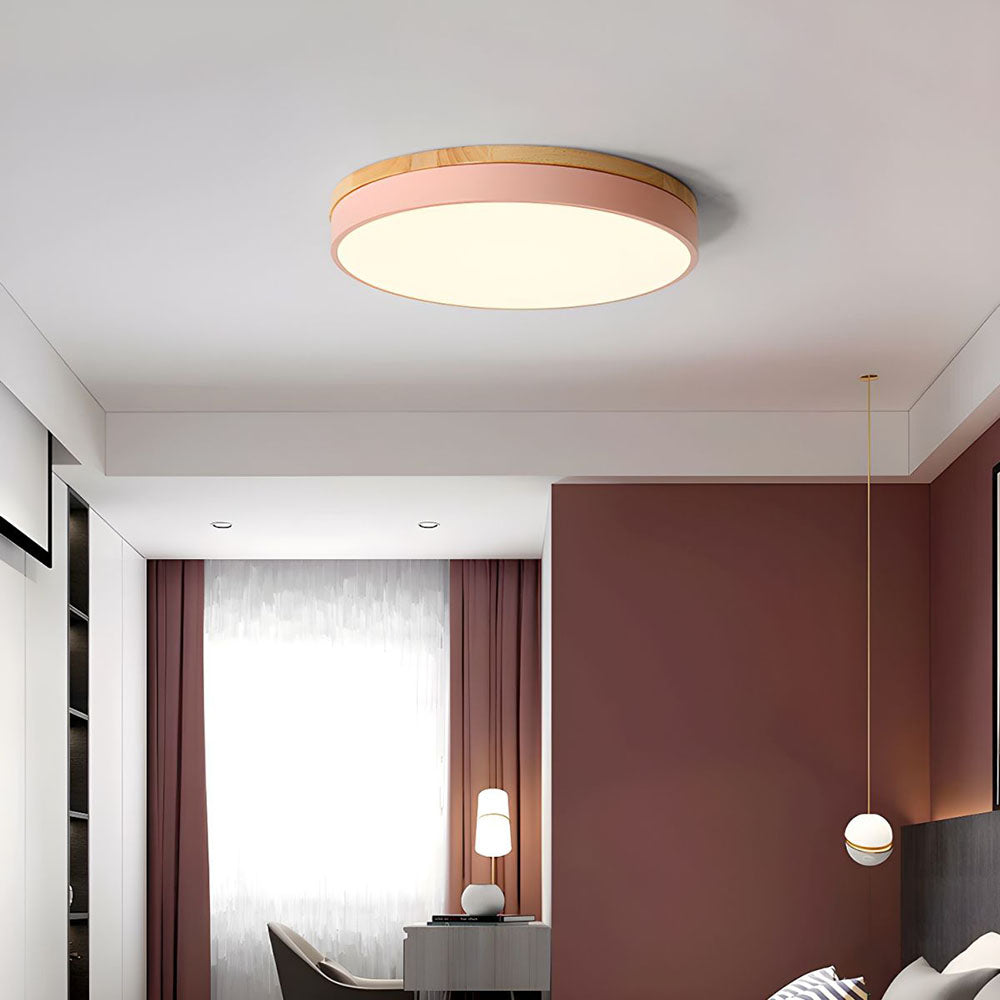 Round Wood Flush Mount LED Ceiling Light 3-Color Dimmable Scandinavian Style for Living Room Bedroom Kitchen | Thomler