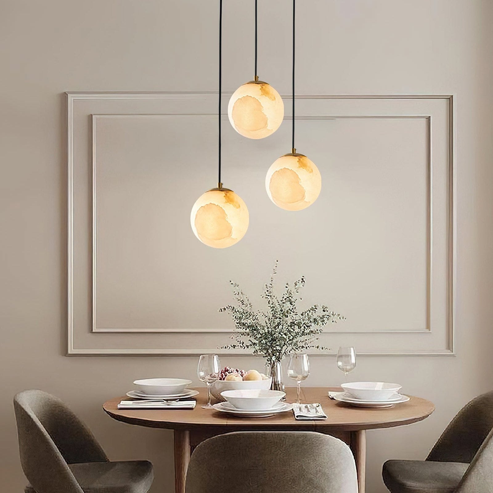 Pendant Light Alabaster Globe 3.9–5.9 in Adjustable Bedroom Dining Hanging Ceiling Lamp Modern Minimalist Stone Fixture | Thomler