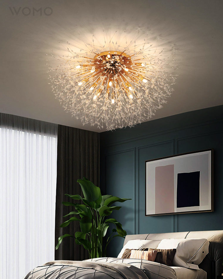 Ceiling Light Metal Crystal 15.7 in Flush Mount Bedroom Hallway Dandelion Design Decorative Lighting | Thomler