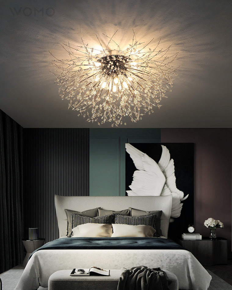 Ceiling Light Metal Crystal 15.7 in Flush Mount Bedroom Hallway Dandelion Design Decorative Lighting | Thomler