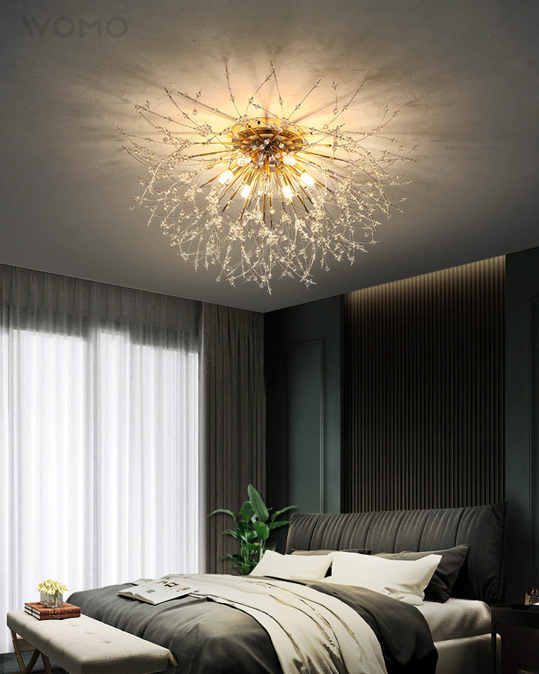 Ceiling Light Metal Crystal 15.7 in Flush Mount Bedroom Hallway Dandelion Design Decorative Lighting | Thomler