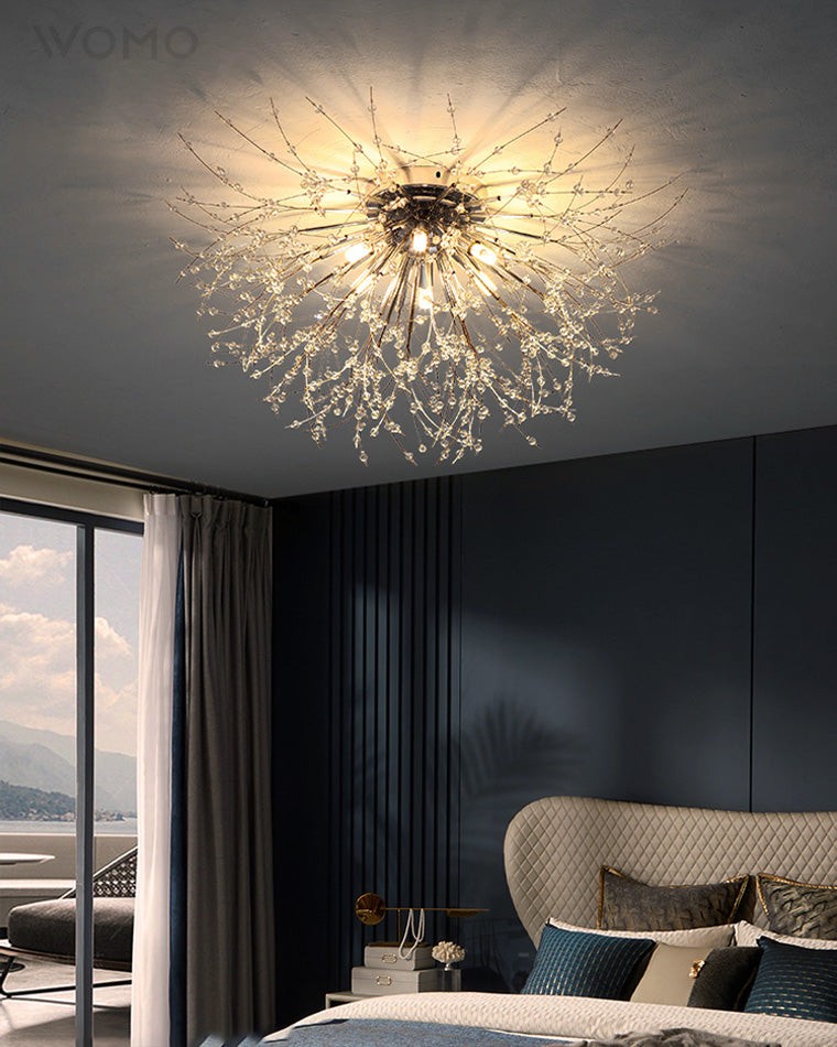 Ceiling Light Metal Crystal 15.7 in Flush Mount Bedroom Hallway Dandelion Design Decorative Lighting | Thomler