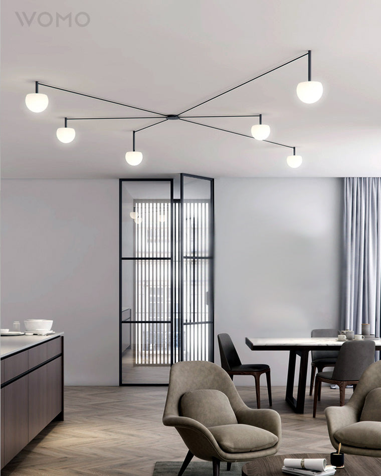 Ceiling Lamp Metal Glass Adjustable 120.0 cm White Living Room Bedroom Frosted Globe Pendant Lighting Modern Scandinavian Fixture | Thomler