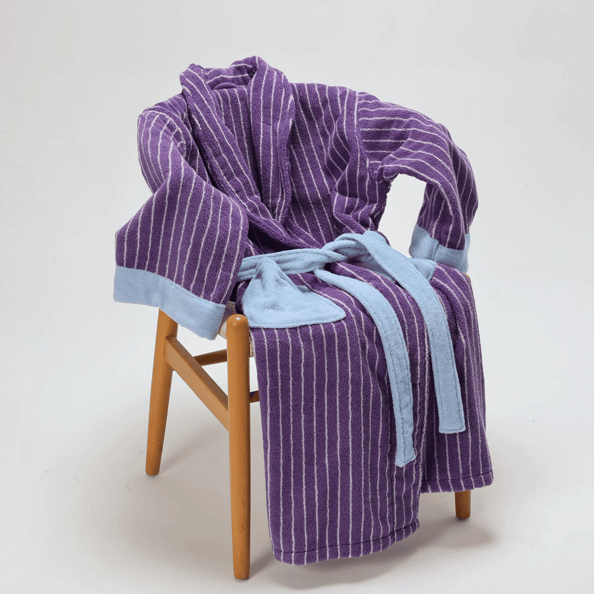 Organic Cotton Striped Terry Robe for Women – Soft Jacquard Loungewear Bathrobe with Coordinated Two-Tone Colors for Everyday Comfort | Thomler