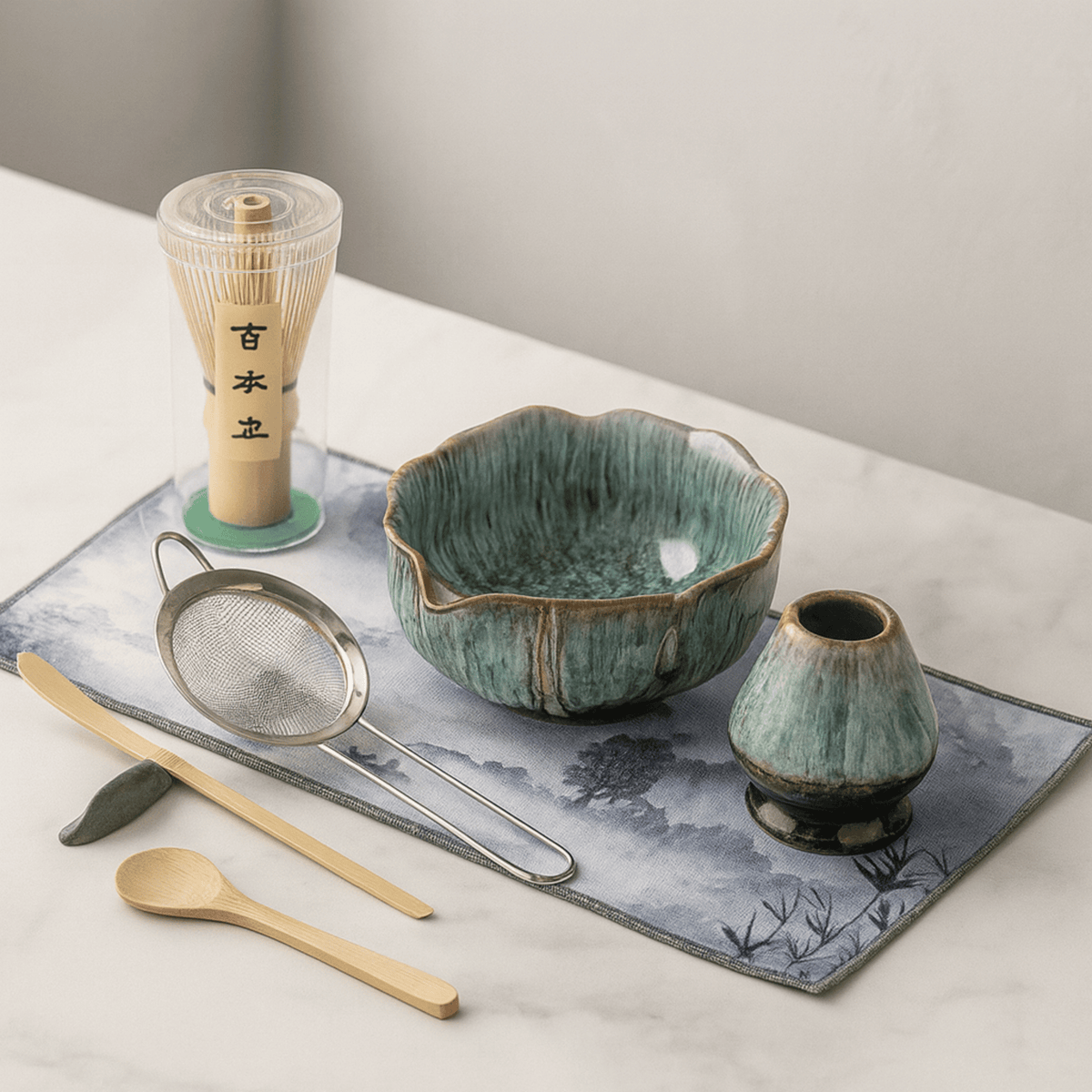 Ceremonial Matcha Tea Set – 8-Piece Handmade Ceramic & Bamboo Collection with Bowl, Whisk & Accessories | Thomler