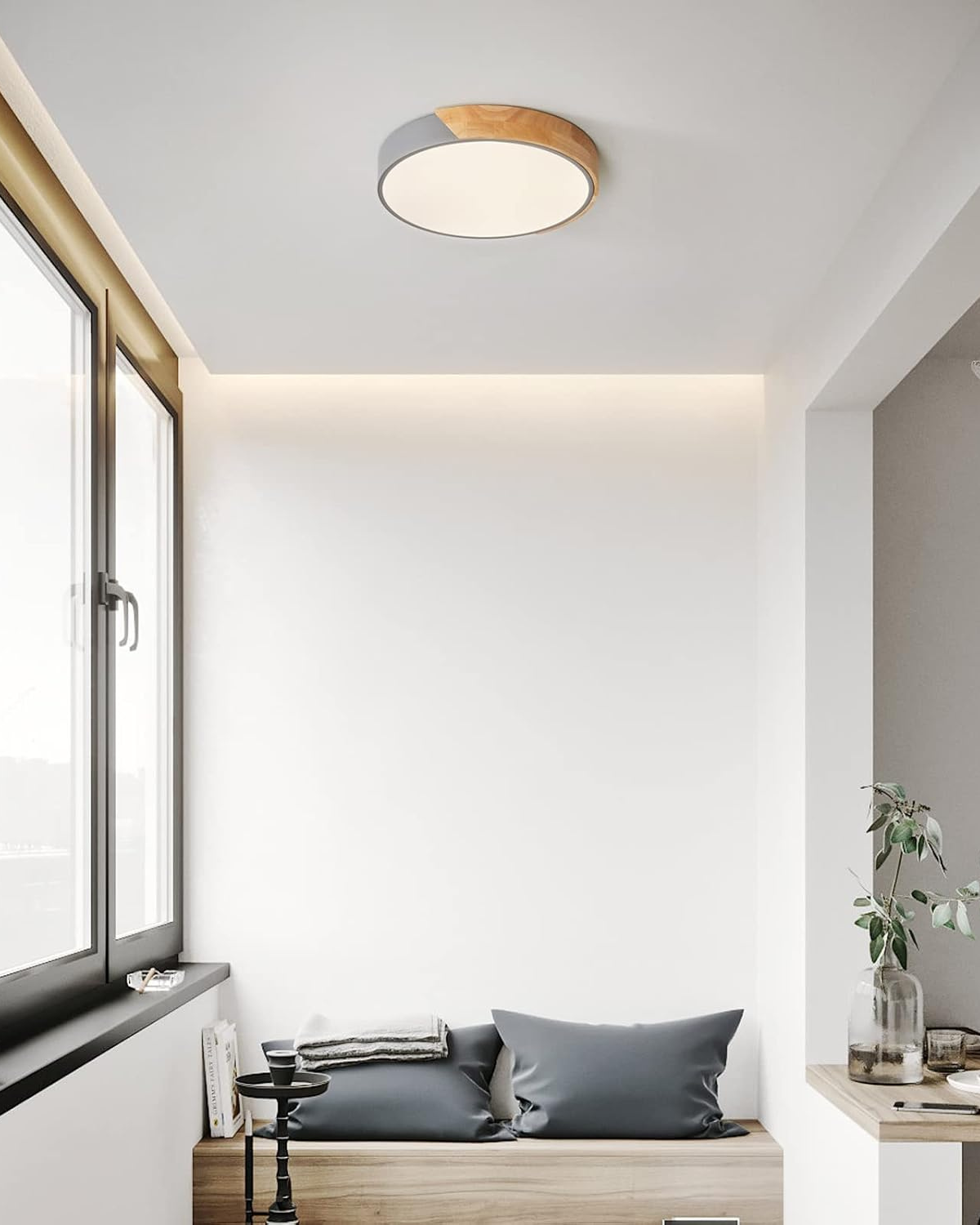 Moderne ronde plafondlamp met houtaccent en LED verlichting – minimalistische designlamp in 23 30 40 50 en 60 cm | Sansoti