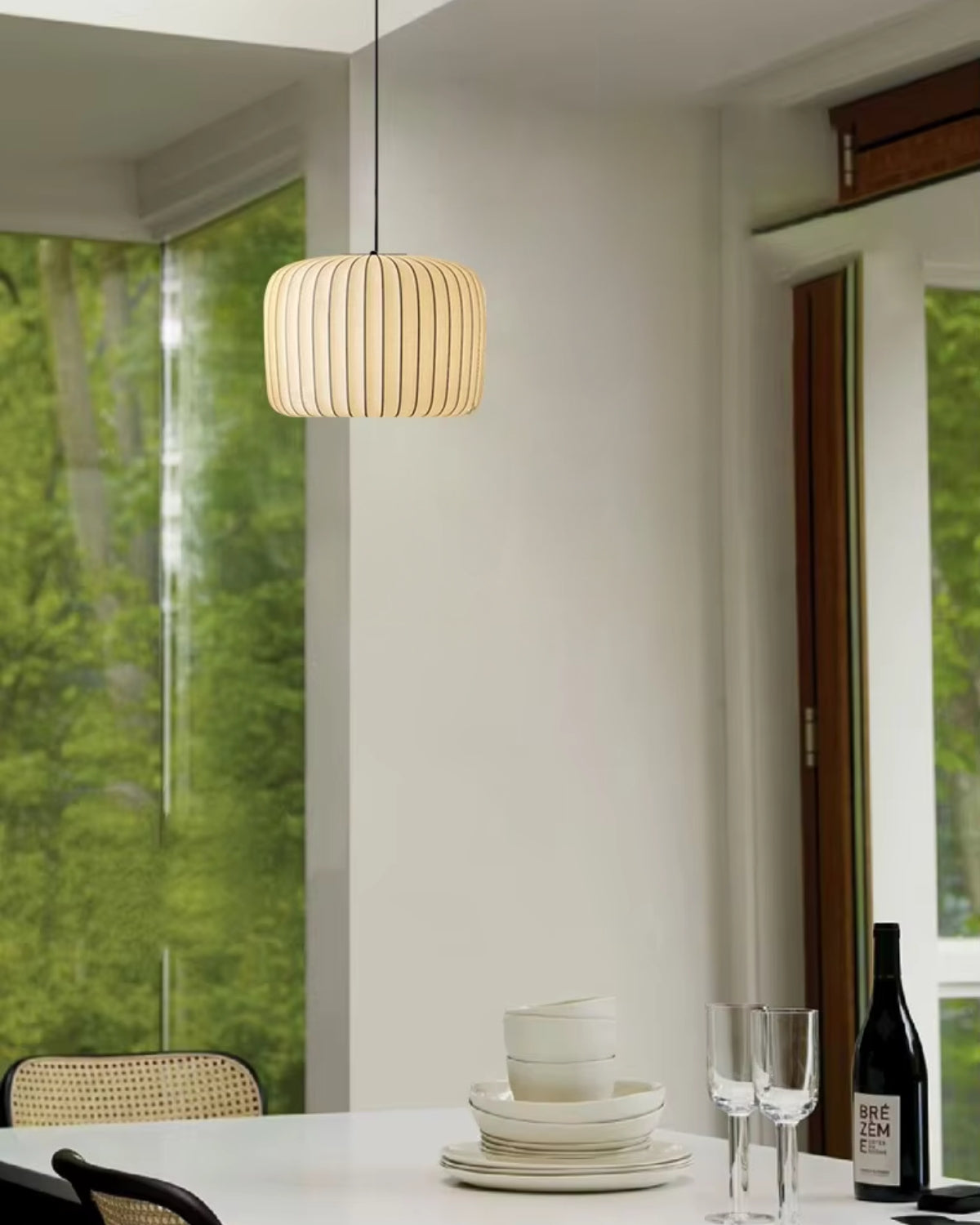 Pendant Light Stretch Fabric 55.0 cm (21.7") Neutral Dining Room Minimalist Japandi Hanging Ceiling Lamp E27 | Thomler