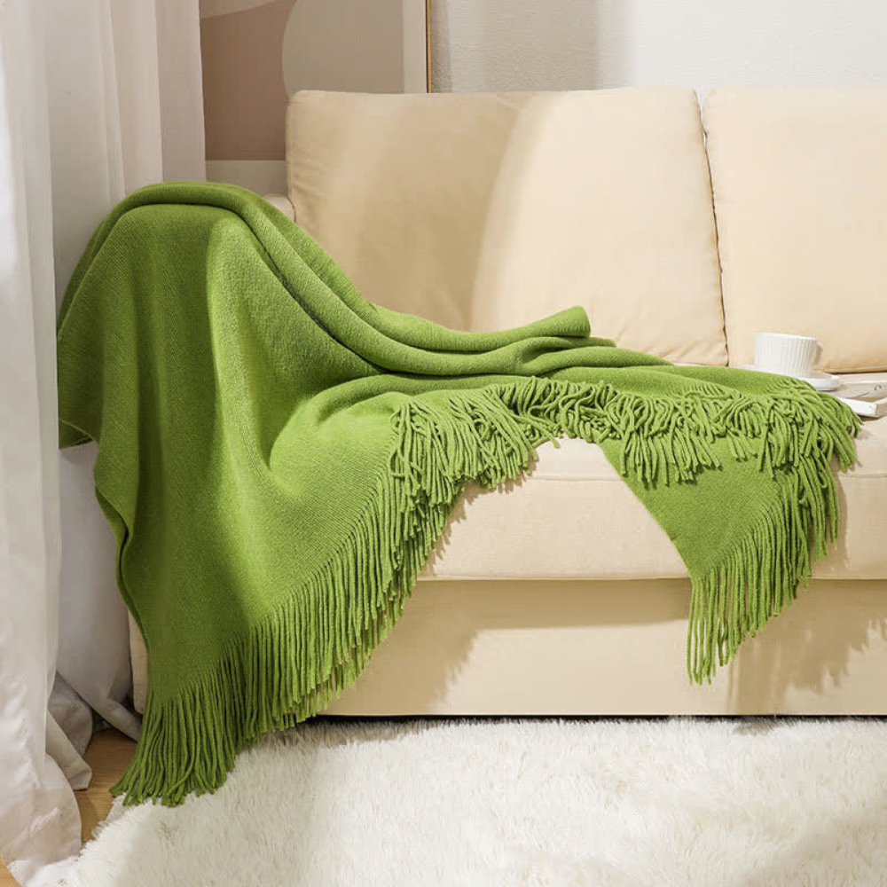 Heavyweight Textured Throw with Fringe Detail – Premium Acrylic Weave for Sofas, Beds & Outdoor Use | Thomler
