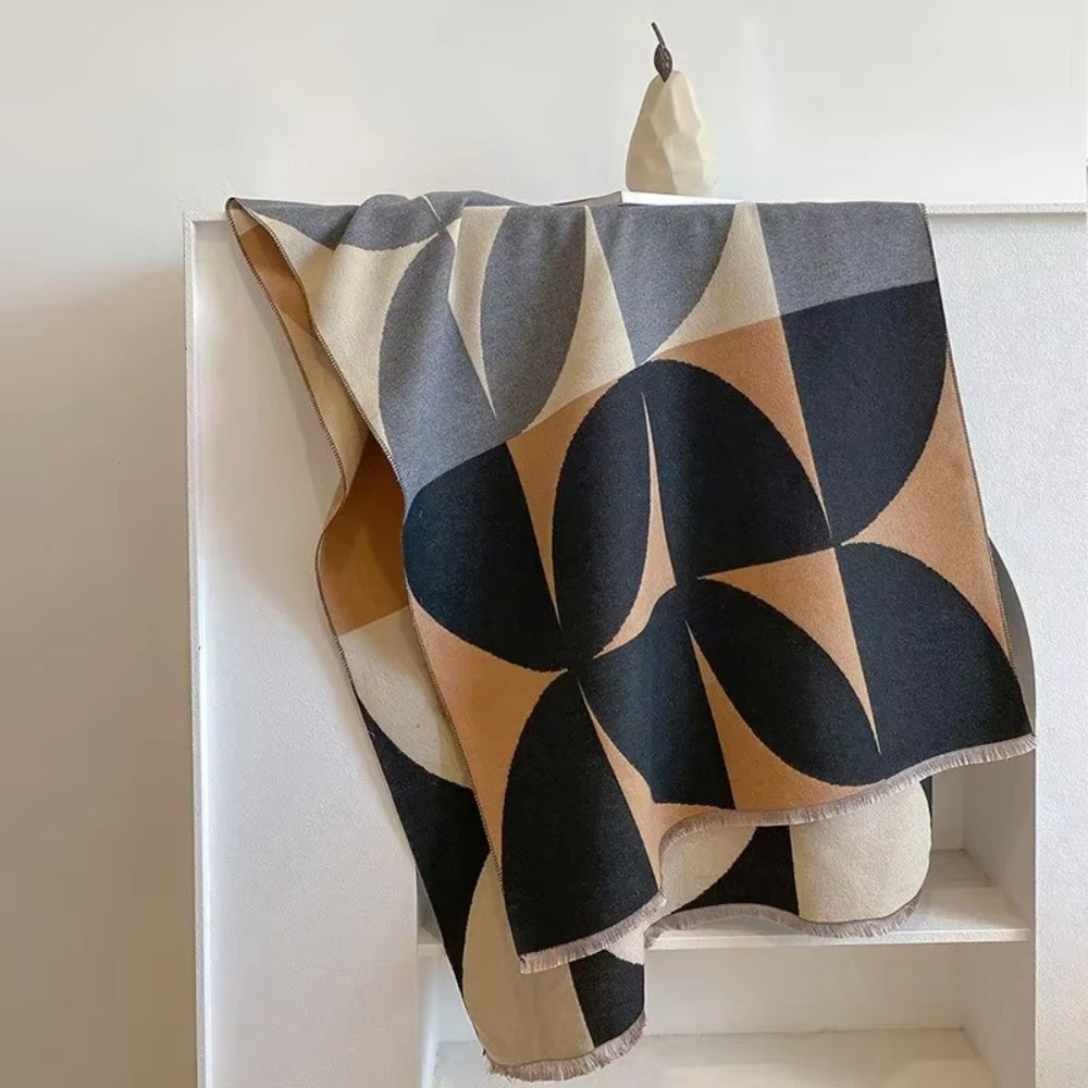 Reversible Geometric Poncho Scarf for Women – Soft Microfiber Winter Wrap, Two-Tone Color Block Design, Machine Washable | Thomler