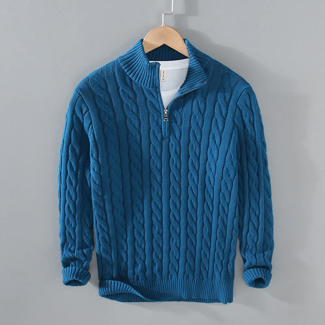 Cable-Knit Quarter-Zip Sweater for Men – 100% Cotton Stand-Collar Pullover for Fall & Winter | Thomler