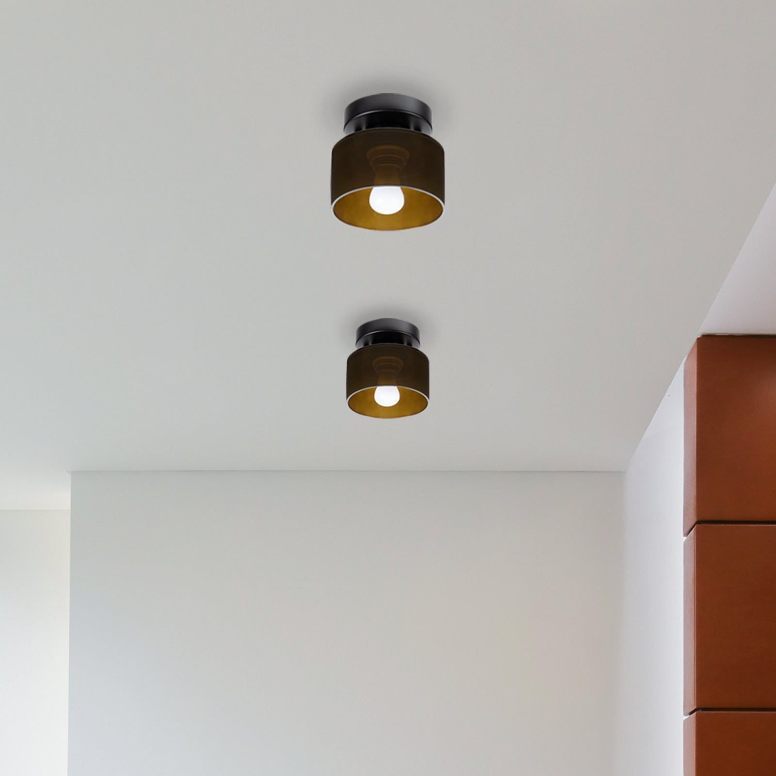 Ceiling Lamp Glass E27 Amber Black Kitchen Hallway Living Room Retro Flush Mount Light | Thomler