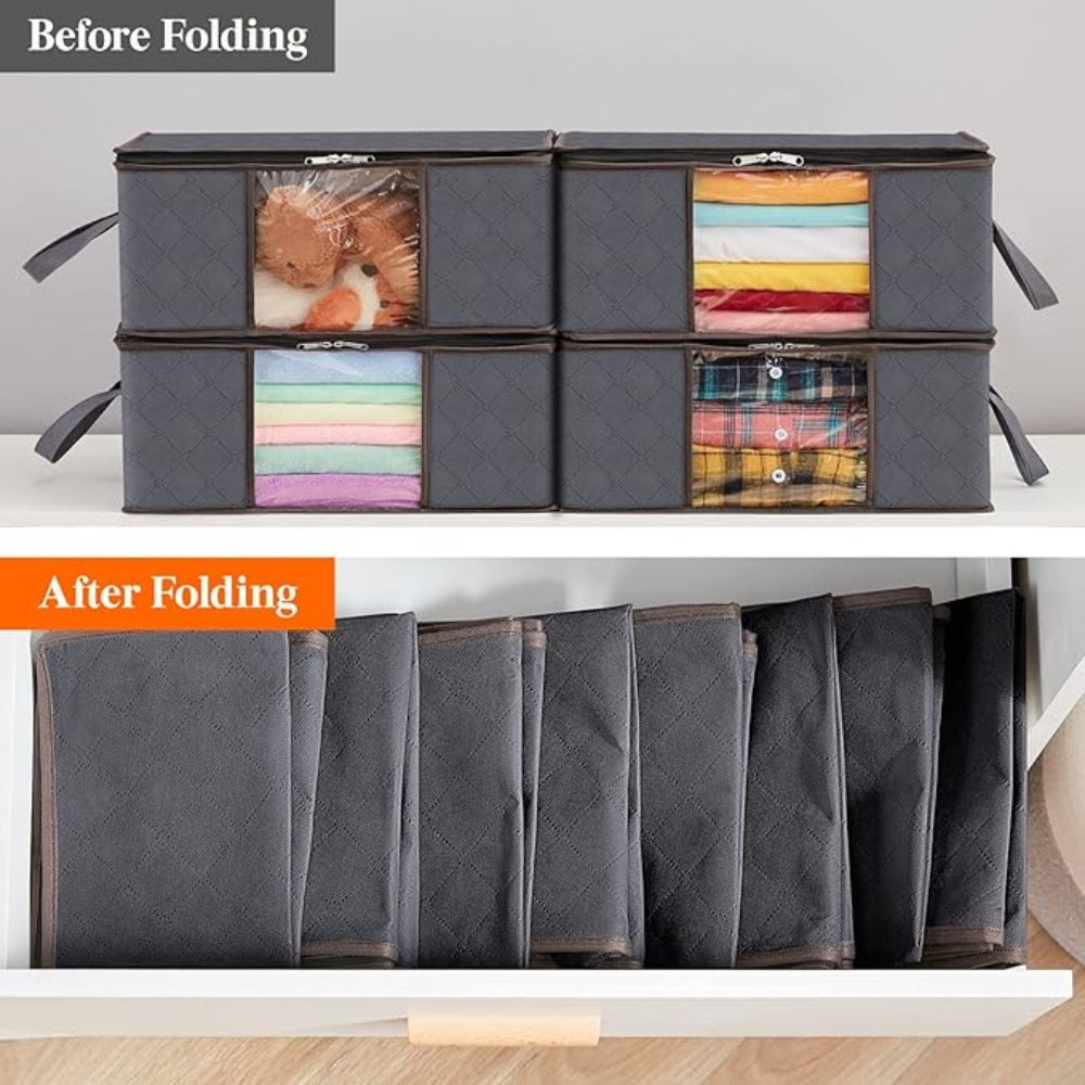 Foldable Garment Organizer with Clear Window & Handles for Closet Bedroom Dorm Storage Large Capacity Space Saver Bin | Thomler