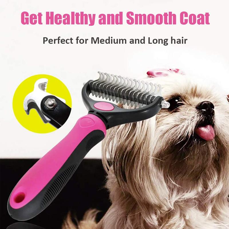 Dual-Blade Pet Deshedding Brush for Dogs & Cats – Stainless Steel Grooming Comb for Medium to Long Coats | Thomler
