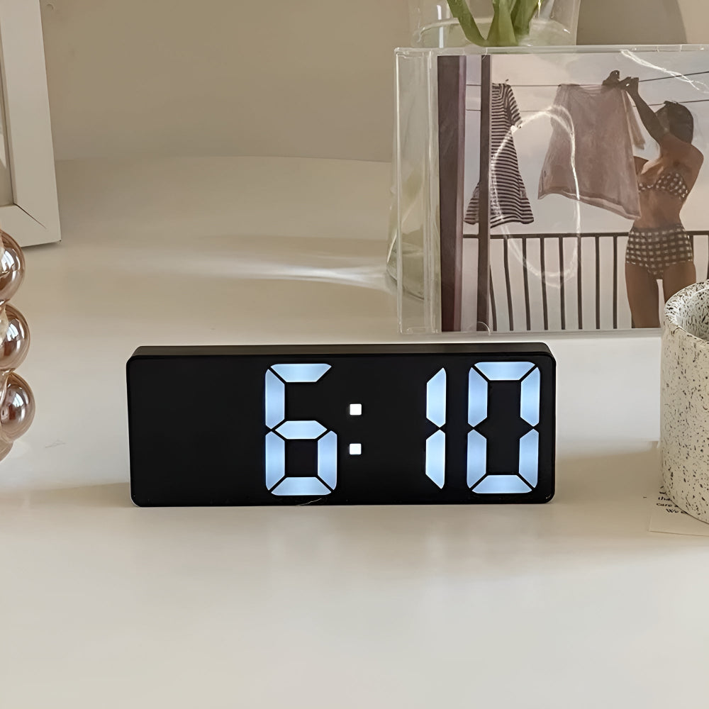 LED Alarm Clock with Mirror Display Temperature Date 12/24 Hour Format Snooze Battery USB Powered Nightstand Bedroom Office Desktop | Thomler