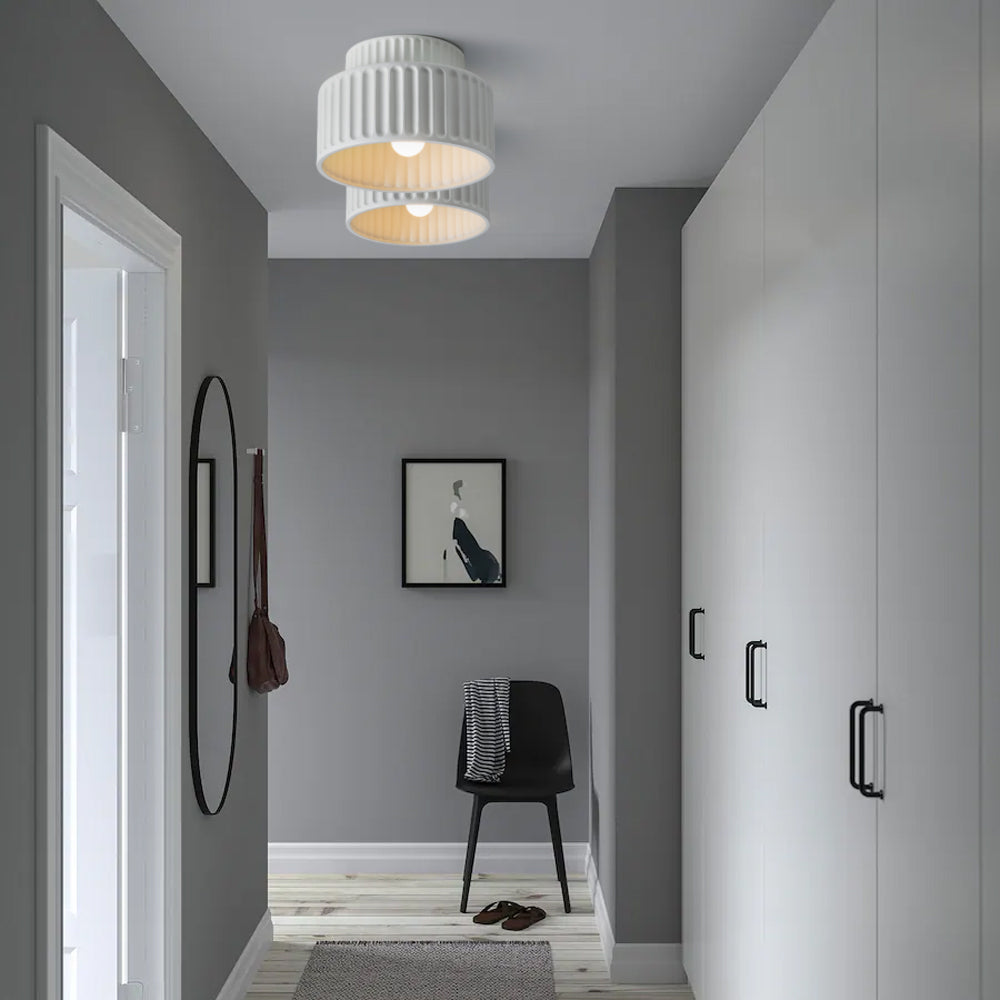 Ceiling Lamp Resin Ribbed E27 White Compact Living Room Kitchen Hallway Flush Mount Modern Scandinavian Lighting | Thomler